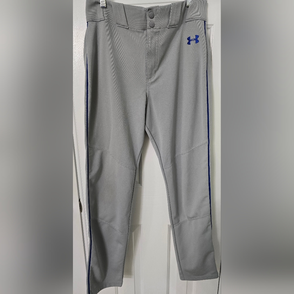 Mens Grey with Blue PIPING Baseball pants Underarmour Large